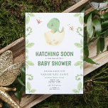 Cute Dinosaur Watercolor Hatching Soon Baby Shower Invitation<br><div class="desc">Welcome your guests to your special occasion with this fun and unique Cute Dinosaur Watercolor Hatching Soon Baby Shower Invitation. This adorable card will be sure to be a hit! Featuring a green baby dinosaur hatching from its egg, surrounded by lush jungle leaves, and the caption ‘hatching soon.’ This delightful...</div>