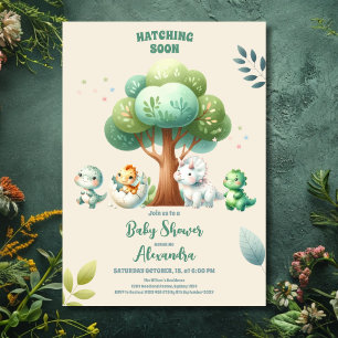 Cute Dinosaur Watercolor Hatching Soon Baby Shower Invitation