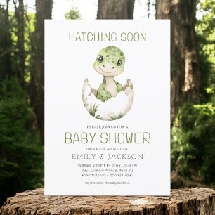 Cute Dinosaur Watercolor Hatching Soon Baby Shower Invitation