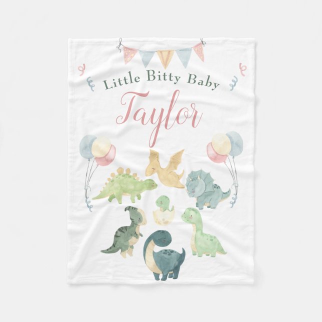 Cute Dinosaur Watercolor Personalised Baby Blanket (Front)