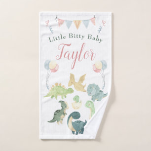 Cute Dinosaur Watercolor Personalised Baby Hand Towel