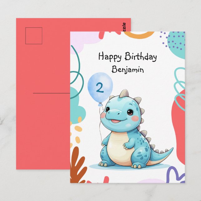 Cute Dinosaur wild Boy Happy birthday party Postcard (Front/Back)