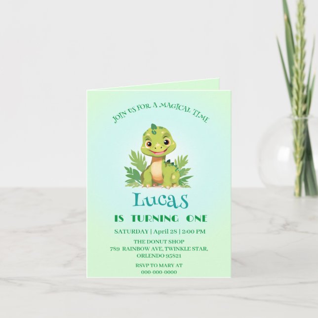 Cute dinosaur wild jungle zoo Birthday party boys Holiday Card (Front)