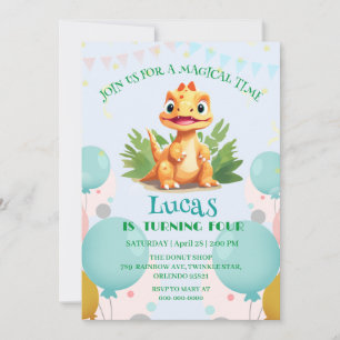 Cute dinosaur wild jungle zoo Birthday party boys Invitation