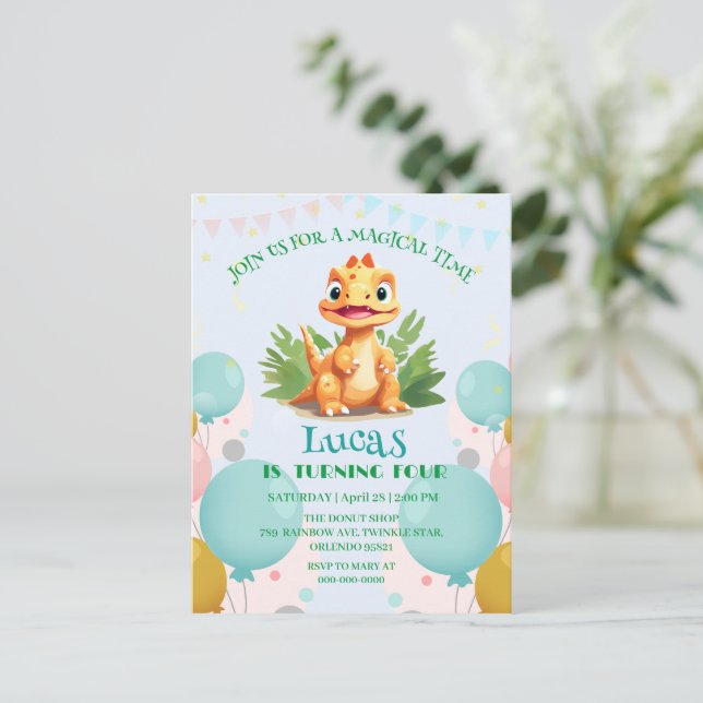 Cute dinosaur wild jungle zoo Birthday party boys Invitation Postcard (Standing Front)