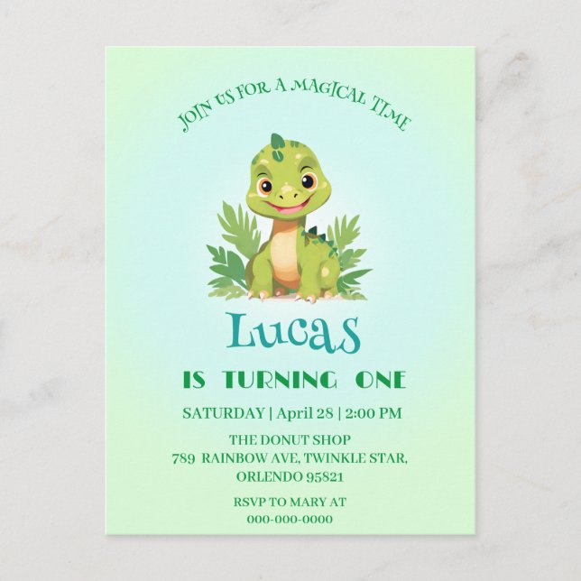 Cute dinosaur wild jungle zoo Birthday party boys Postcard (Front)