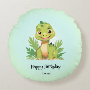 Cute dinosaur wild jungle zoo Birthday party boys Round Cushion