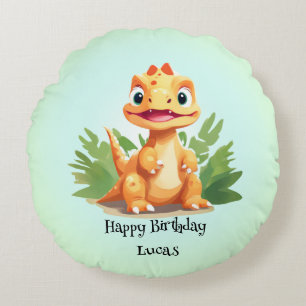 Cute dinosaur wild jungle zoo Birthday party boys Round Cushion