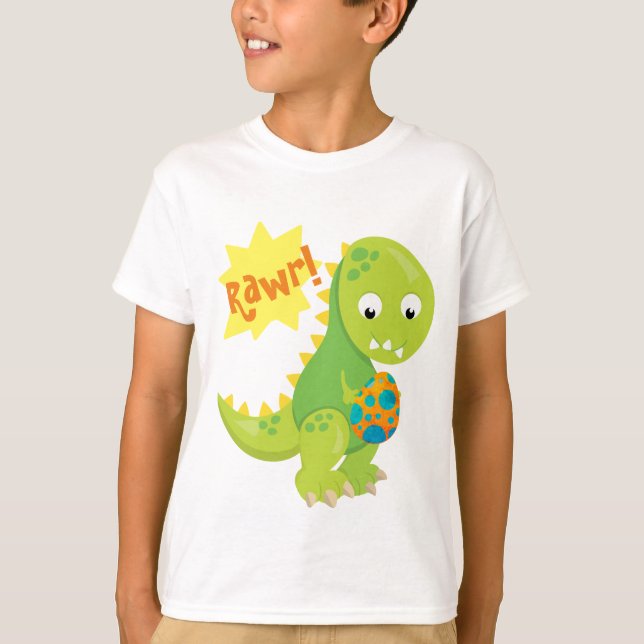 Cute Dinosaur with a coloured egg T-Shirt (Front)