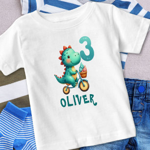 Cute Dinosaur with Bicycle 3rd Birtday Baby T-Shirt