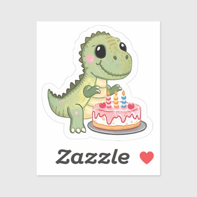 Cute Dinosaur with Birthday Cake Sticker (Sheet)