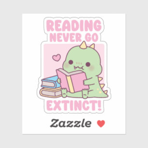 Cute Dinosaur With Books Reading Never Go Extinct