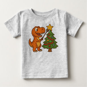 Cute dinosaur with Christmas tree Baby T-Shirt