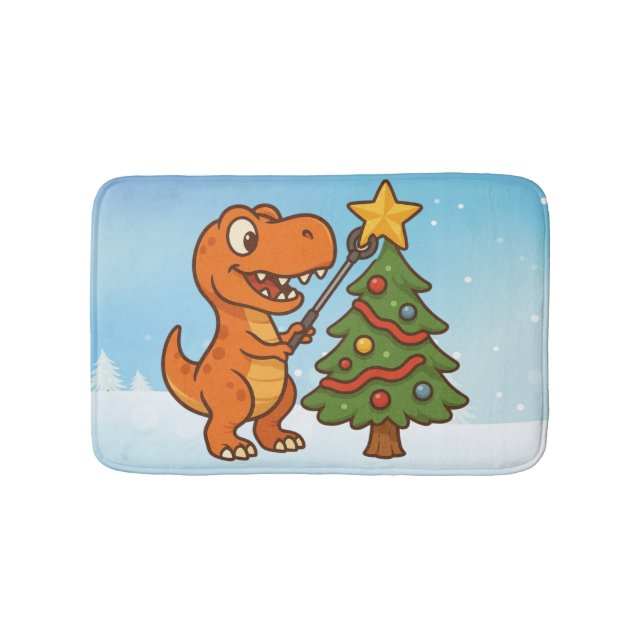 Cute dinosaur with Christmas tree Bath Mat (Front)