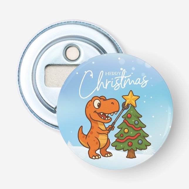 Cute dinosaur with Christmas tree Bottle Opener (Front)