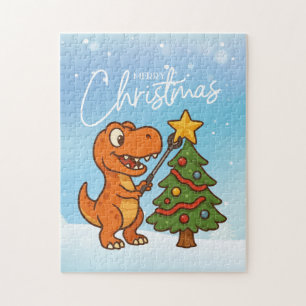 Cute dinosaur with Christmas tree Jigsaw Puzzle
