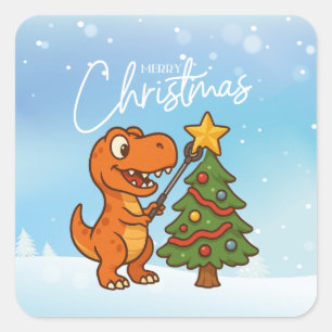 Cute dinosaur with Christmas tree Square Sticker