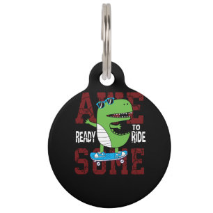 cute dinosaur with glasses dinosaur rides on a ska pet tag