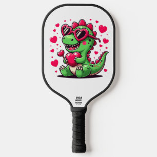 Cute Dinosaur with Heart Sunglasses and Valentine  Pickleball Paddle