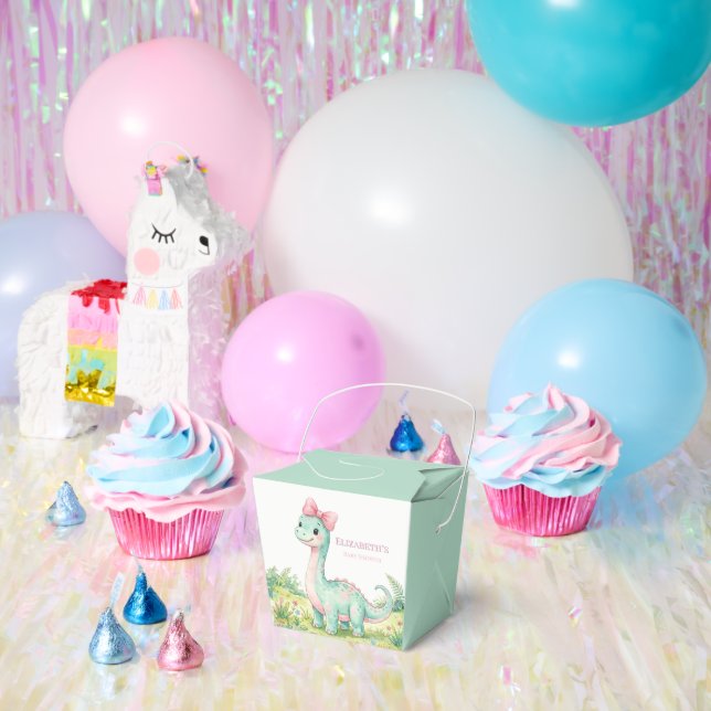 Cute Dinosaur With Pink Bow Baby Shower Favour Box (Party)