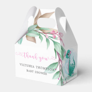 Cute Dinosaur With Pink Peony Baby Shower Favour Box