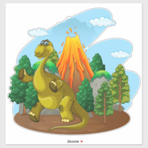 Cute Dinosaur with Volcano Stickers