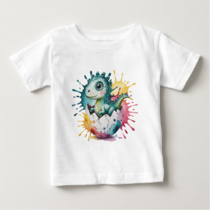 Cute Dinosaur with Watercolor Splash Baby Shower T-Shirt