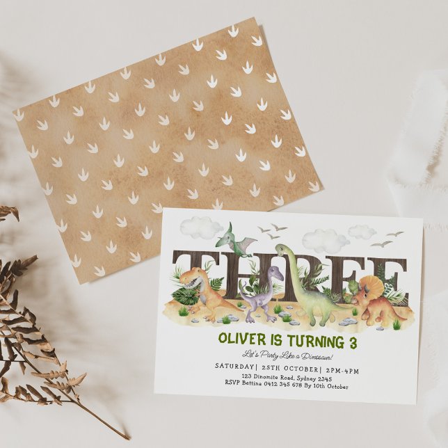 Cute Dinosaurs 3rd Birthday Young Wild and Three Invitation (Creator Uploaded)
