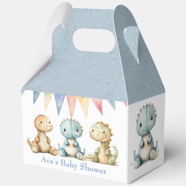 Cute Dinosaurs and Friends Boy Baby Shower Favour Box (Back)