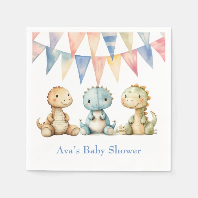 Cute Dinosaurs and Friends Boy Baby Shower Napkin (Front)