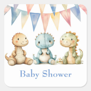 Cute Dinosaurs and Friends Boy Baby Shower Square Sticker