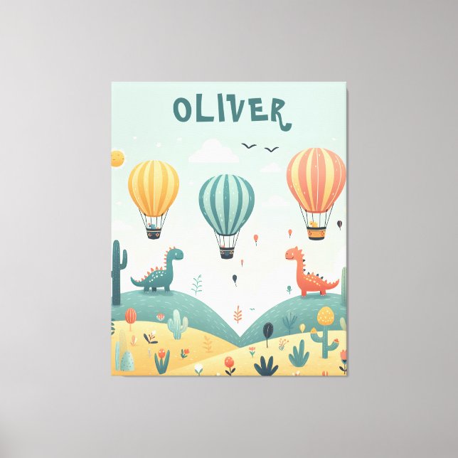 Cute Dinosaurs and Hot Air Balloons Canvas Print (Front)