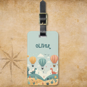 Cute Dinosaurs and Hot Air Balloons Luggage Tag