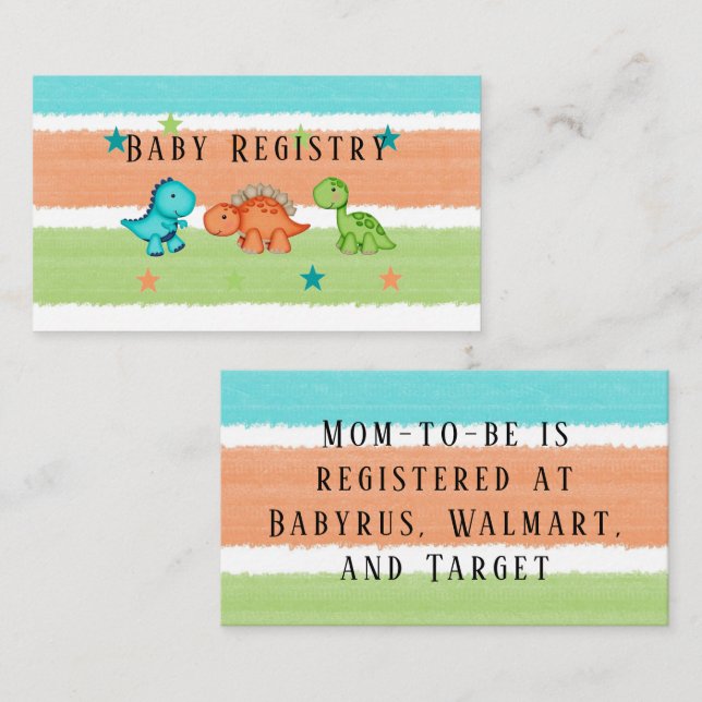 Cute Dinosaurs and Stars Baby Registry Enclosure Card (Front/Back)