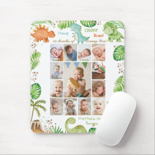 Cute Dinosaurs Baby Boy Photo Collage Milestone Mouse Mat