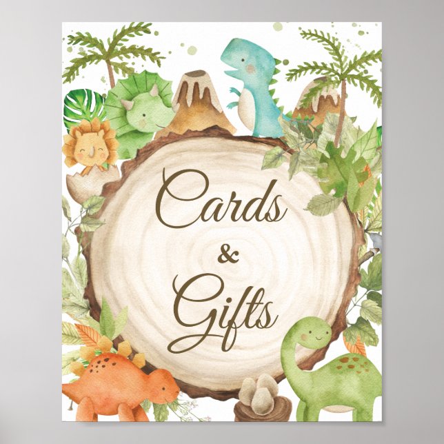 Cute Dinosaurs Baby Shower Birthday Cards & Gifts Poster (Front)