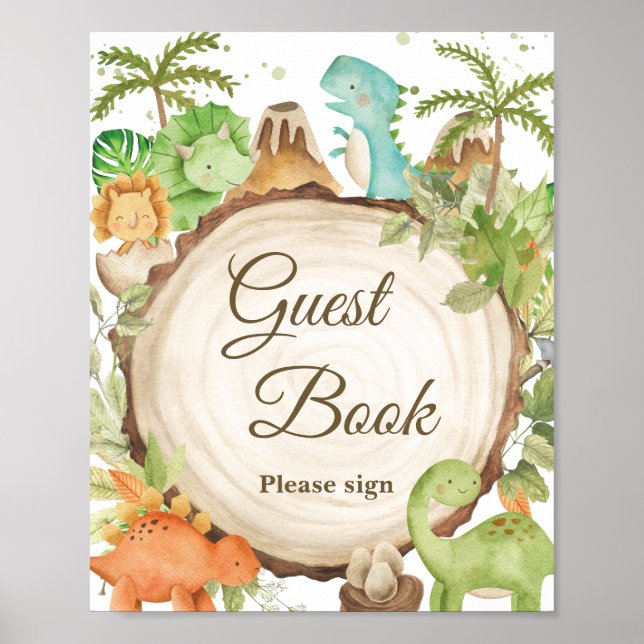 Cute Dinosaurs Baby Shower Birthday Guestbook Sign (Front)