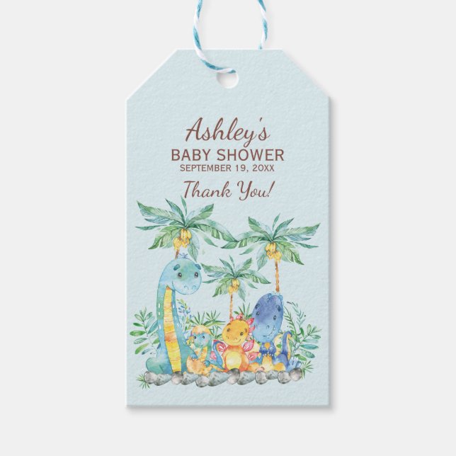 Cute Dinosaurs  Baby Shower Favour Gift Tag (Front)