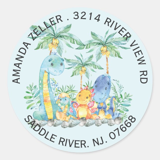 Cute Dinosaurs Baby Shower Return Address Label (Front)