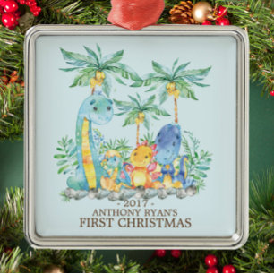 Cute Dinosaurs Baby's First Christmas Ornament
