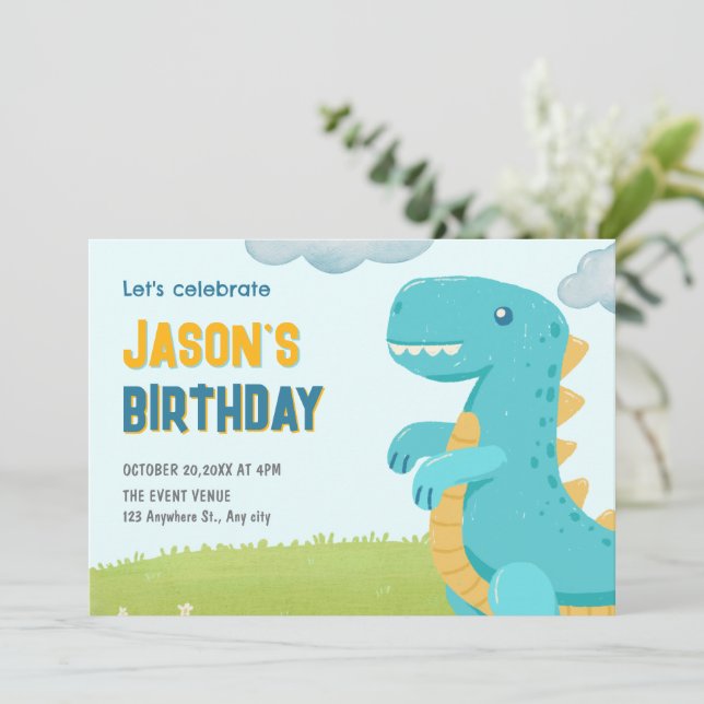 Cute dinosaurs birthday invitation (Standing Front)