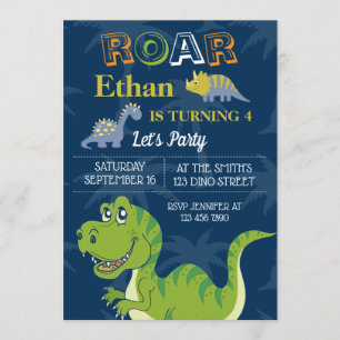 Cute Dinosaurs Birthday Party Customise RSVP Invitation
