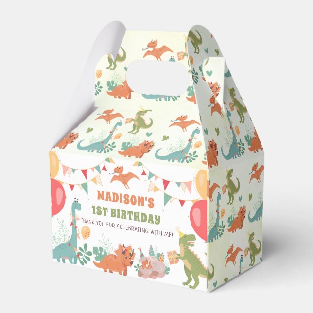 Cute Dinosaurs Birthday Party Favour Boxes (Front Side)