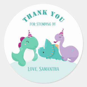 Cute Dinosaurs Birthday Thank You Favour Classic Round Sticker
