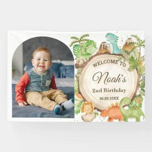 Cute Dinosaurs Birthday Welcome Photo Backdrop Banner