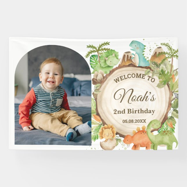 Cute Dinosaurs Birthday Welcome Photo Backdrop Banner (Horizontal)