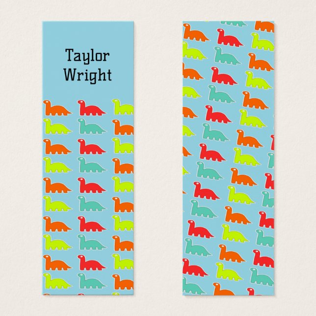 Cute dinosaurs blue personalised bookmark (Front & Back)