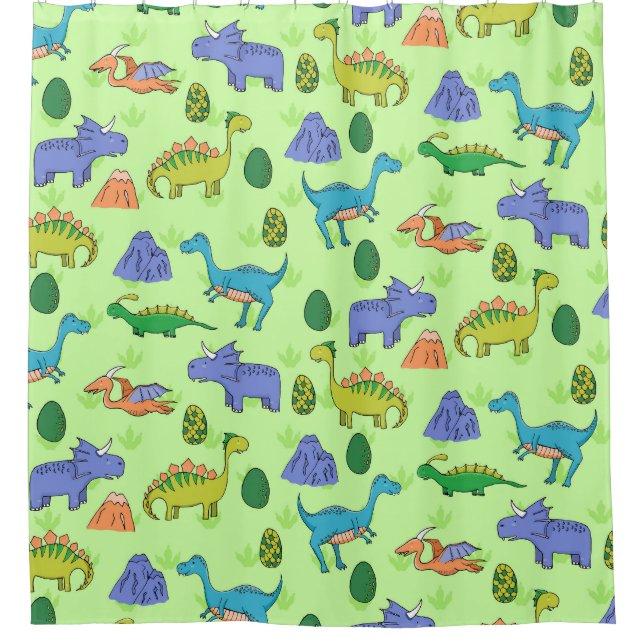 Cute Dinosaurs, Cartoon Style. Shower Curtain (Front)