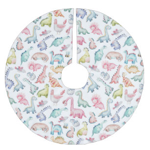 Cute dinosaurs, children's watercolor pattern. brushed polyester tree skirt