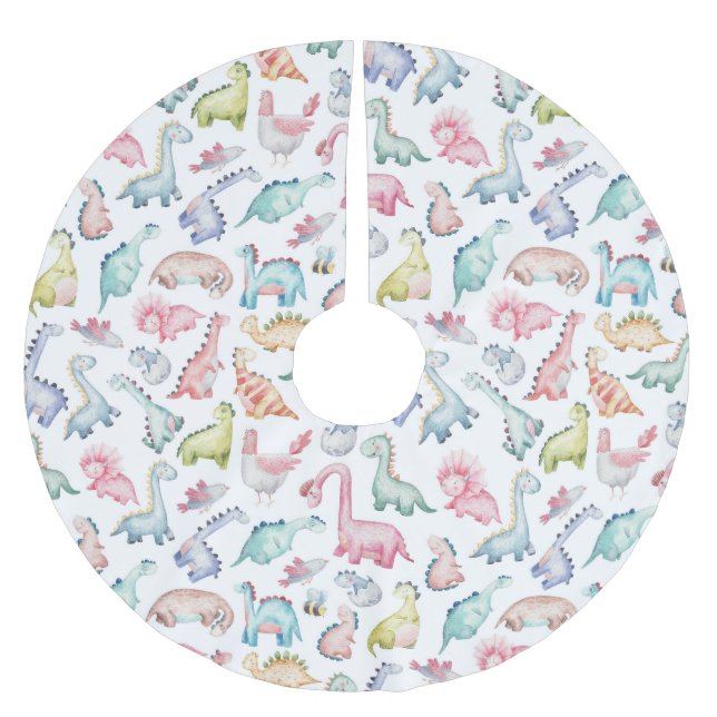 Cute dinosaurs, children's watercolor pattern. brushed polyester tree skirt (Front)